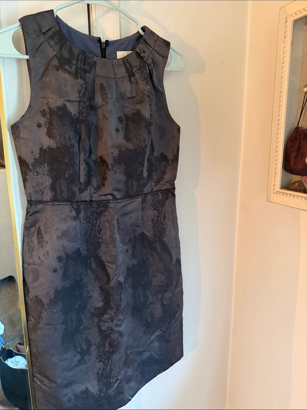 LOFT Dark Navy Textured Sleeveless Midi Sheath Dress